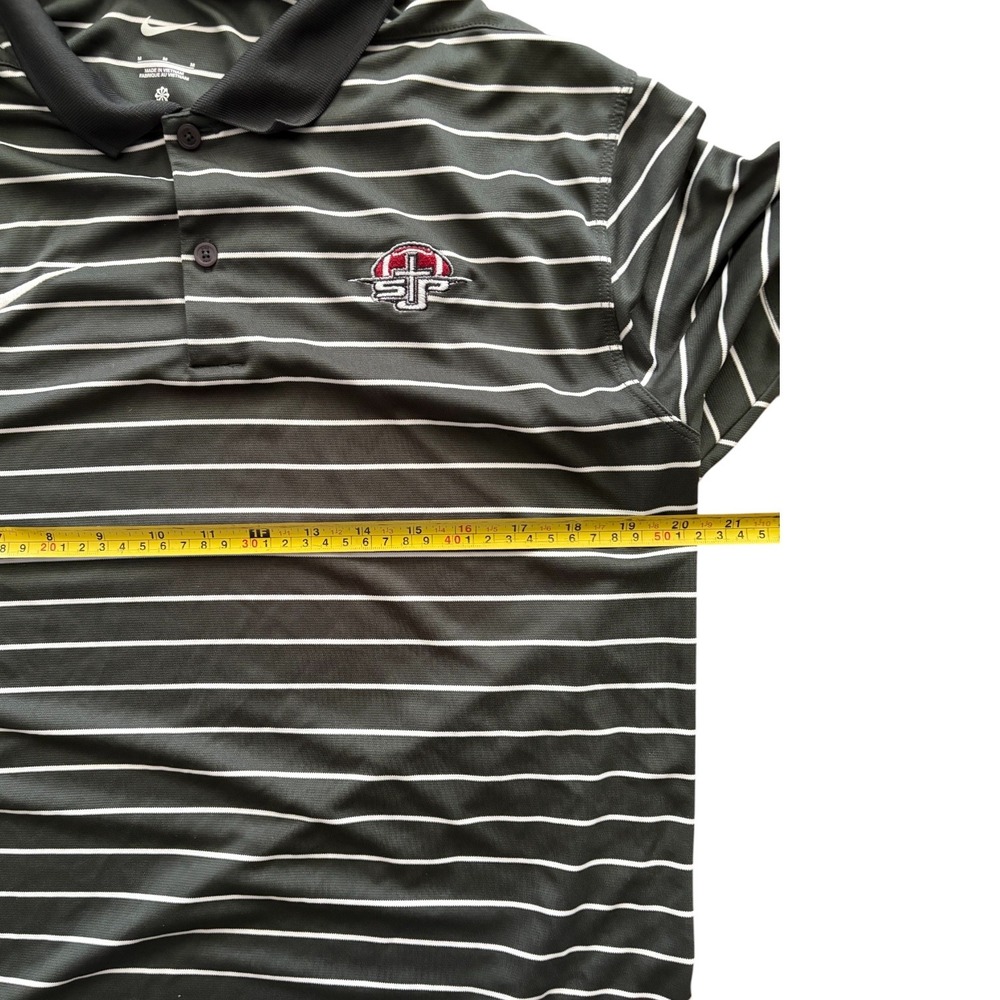 Nike Mens Dri-FIT Striped Polo Shirt Green White STP Logo Size Medium - Picture 4 of 8